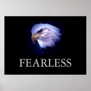 Zwart & Blauw Motivatie Fearless Eagle Poster
