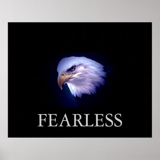 Zwart & Blauw Motiverend Fearless Eagle Poster (Voorkant)