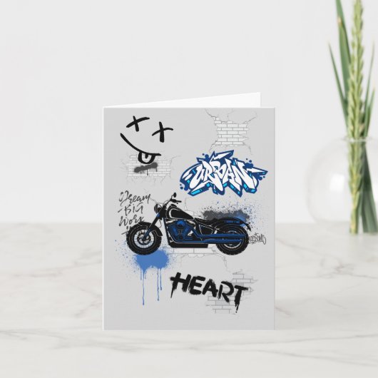 Zwart & blauw motorfiets graffiti grijs (Voorkant)