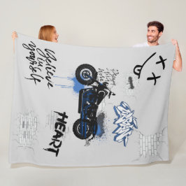 Zwart & blauw motorfiets graffiti grijs fleece deken