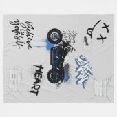 Zwart & blauw motorfiets graffiti grijs fleece deken (Voorkant (Horizontaal))