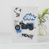 Zwart & blauw motorfiets graffiti grijs kaart (Staand voorkant)