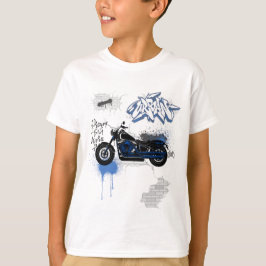 Zwart & blauw motorfiets graffiti grijs t-shirt