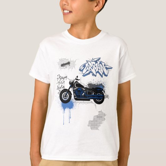 Zwart & blauw motorfiets graffiti grijs t-shirt (Voorkant)