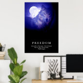 Zwart Blauw Nacht Wolf Fullmoon Vrijheid Poster (Thuiskantoor)