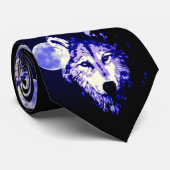 Zwart Blauw Nacht Wolf & Maan Stropdas (Opgerold)