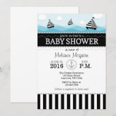 Zwart Blauw Nautisch Baby shower Uitnodiging (Voorkant / Achterkant)