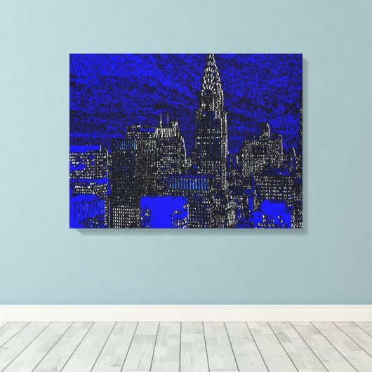 Zwart Blauw New York City Pop Art Canvas Afdruk (Insitu (Houten vloer))