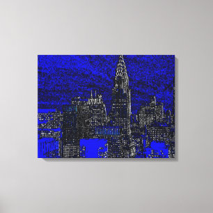 Zwart Blauw New York City Pop Art Canvas Afdruk