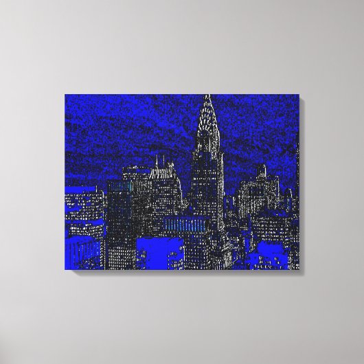 Zwart Blauw New York City Pop Art Canvas Afdruk (Voorkant)