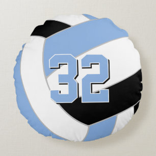 zwart blauw of ELKE teamkleuren kids volleybal Rond Kussen