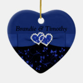 Zwart, blauw onze eerste kerstkeepaardse versierin keramisch ornament (Achterkant)