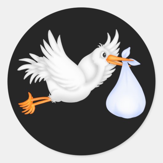 Zwart Blauw Ooievaar Baby shower Stickers (Voorkant)