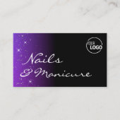 Zwart Blauw Paarse Glitter Sterren met Logo Foto Visitekaartje (Voorkant)