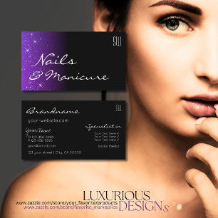 Zwart Blauw Paarse Glitter Sterren met Monogram Ch Visitekaartje