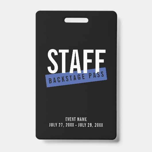 Zwart Blauw Personeel Backstage Pas Aangepaste ID  Badge (Voorzijde)