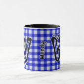 Zwart Blauw Plaid (Monogram, Naam)  Coffee Mok (Midden)