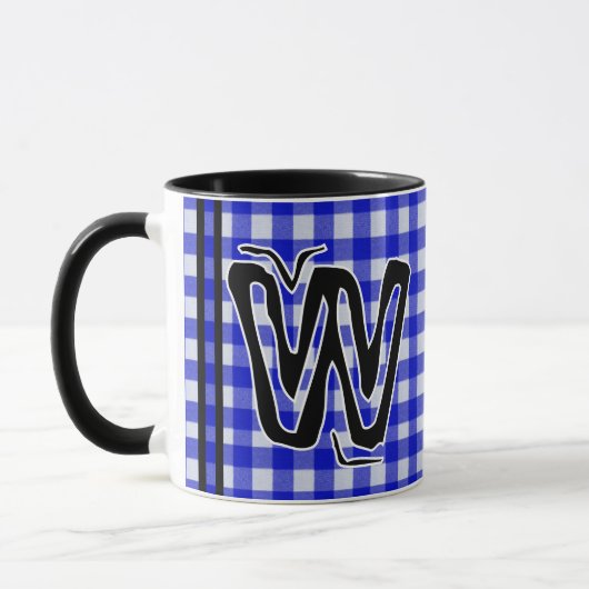 Zwart Blauw Plaid (Monogram, Naam)  Coffee Mok (Links)