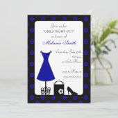 Zwart Blauw Polka Dot Girl's Night Out Kaart (Staand voorkant)