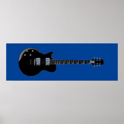 Zwart Blauw Pop Art Electric Guitar Print (Voorkant)