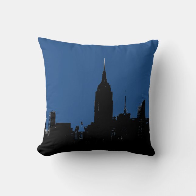 Zwart Blauw Pop Art New York Night Sierkussen (Voorkant)