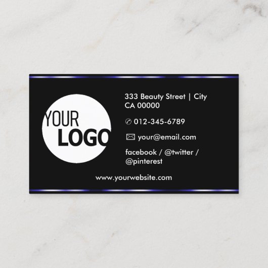 Zwart Blauw Product Labels met Logo Foto's Glam (Achterkant)