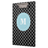 Zwart blauw Quatrefoil Monogram Klembord (Links)