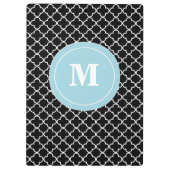 Zwart blauw Quatrefoil Monogram Klembord (Achterkant)