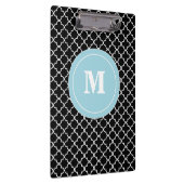 Zwart blauw Quatrefoil Monogram Klembord (Rechts)