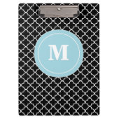 Zwart blauw Quatrefoil Monogram Klembord (Voorkant)