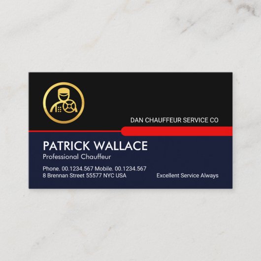 Zwart Blauw Rijlaag Chauffeur Visitekaartje (Voorkant)