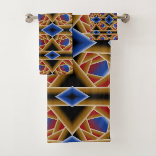 Zwart Blauw Rood Goud Ombre Afgrond Abstracte Kuns Bad Handdoek