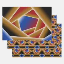 Zwart Blauw Rood Goud Ombre Afgrond Abstracte Kuns Inpakpapier Vel