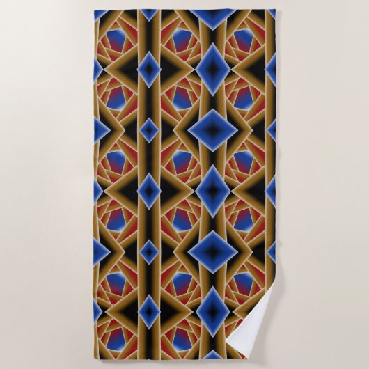 Zwart Blauw Rood Goud Ombre Afgrond Abstracte Kuns Strandlaken (Voorkant)