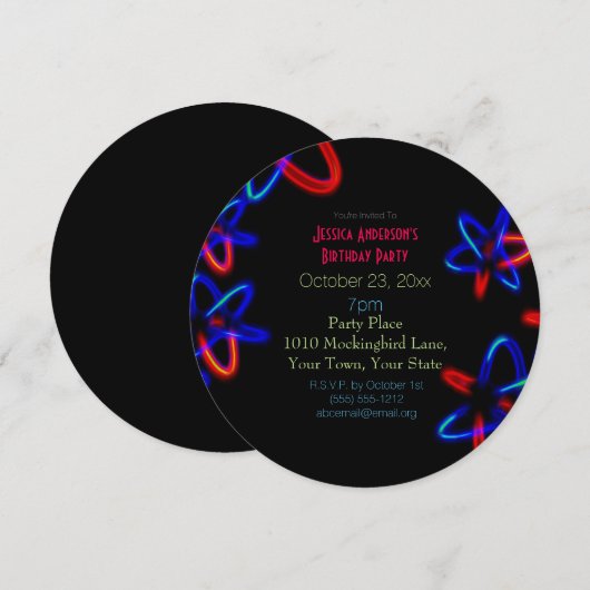 Zwart Blauw Rood Laser Neon Lights Verjaardag Kaart (Voorkant / Achterkant)