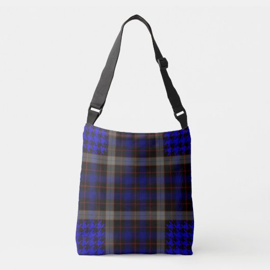 Zwart Blauw Rood Tartan Plaid Houndstooth Crossbody Tas (Voorkant)