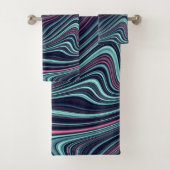 Zwart Blauw Roze Golvende Marmering Agaat Abstract Bad Handdoek (Insitu)