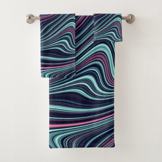 Zwart Blauw Roze Golvende Marmering Agaat Abstract Bad Handdoek (Insitu)