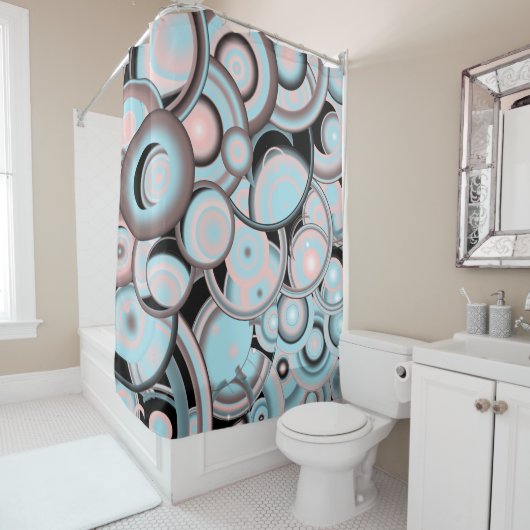 Zwart blauw roze mokkergradiënt Concentric Cirkel Douchegordijn (In situ)