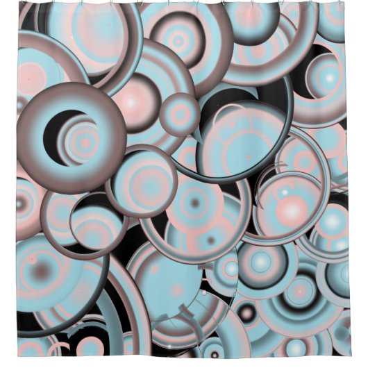 Zwart blauw roze mokkergradiënt Concentric Cirkel Douchegordijn (Voorkant)