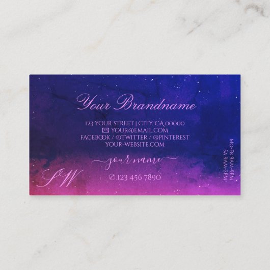 Zwart blauw roze monogram visitekaartje (Achterkant)