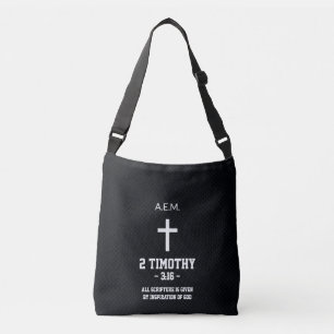 Zwart Blauw Schalen Patroon Bijbelvers Christelijk Crossbody Tas