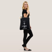 Zwart Blauw Schalen Patroon Bijbelvers Christelijk Tote Bag (Op model)