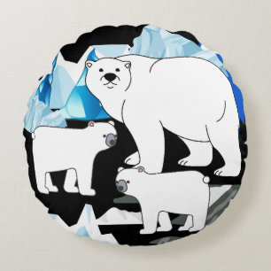 Zwart Blauw Schattig Ijsbeer Ijs Welpen Sneeuw Die Rond Kussen