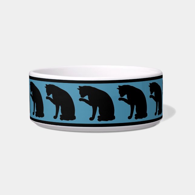 Zwart-blauw Silhouette Cat Voerbakje (Voorkant)