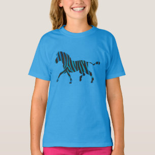 Zwart-blauw Silhouette-Zebra T-shirt
