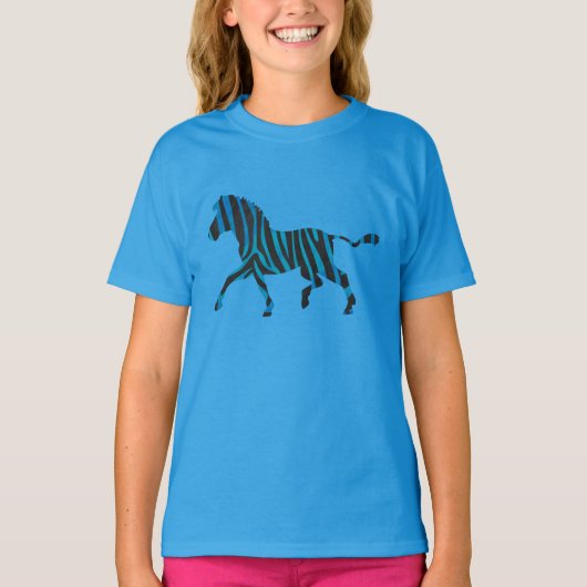Zwart-blauw Silhouette-Zebra T-shirt (Voorkant)
