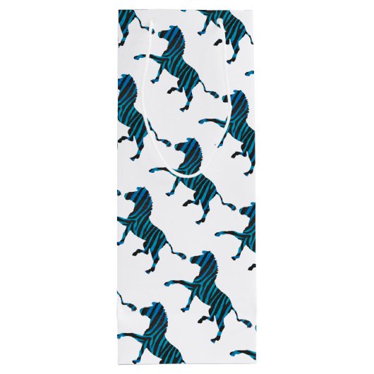 Zwart-blauw Silhouette-Zebra Wijn Cadeautas (Achterkant)