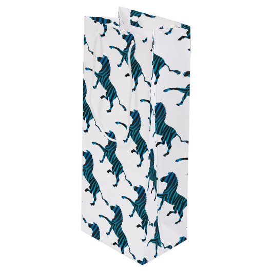 Zwart-blauw Silhouette-Zebra Wijn Cadeautas (Voorkant Gekanteld)