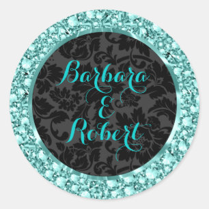 Zwart & Blauw Sparkling Diamonds Glitter Ronde Sticker